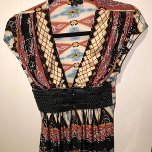 Deep V Belted Blouse